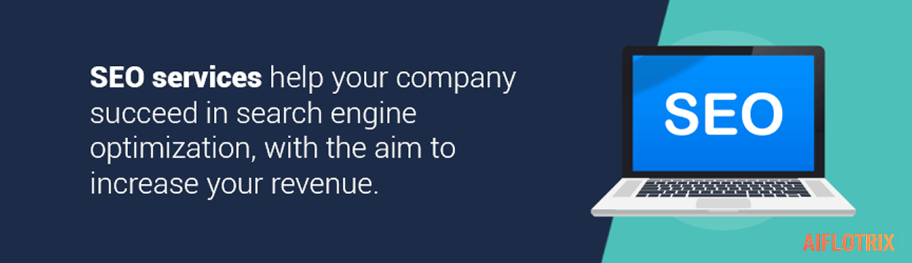 A computer with the word SEO and text describing SEO services